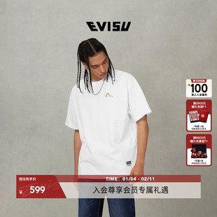 EVISU福神2025秋男女同款海鸥刺绣短袖T恤2EAHTM5TS1183RXCT