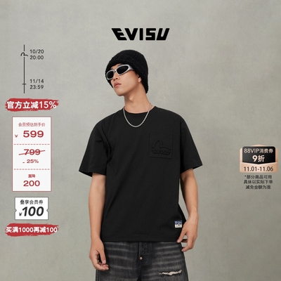 EVISU男士商标和海鸥图案T恤
