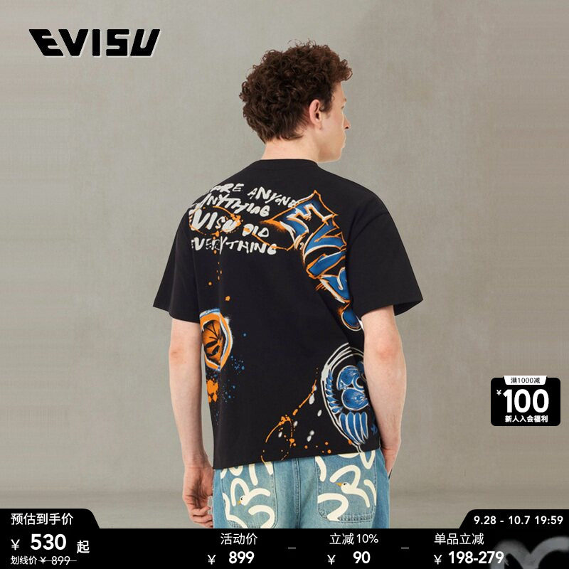EVISU男士商标达摩印花T恤图片