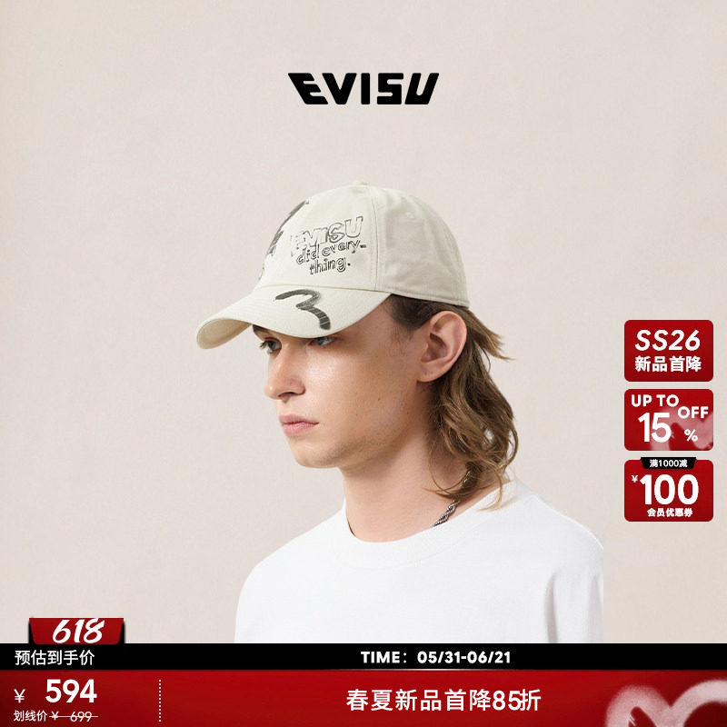 EVISU福神2026年春夏新品潮流百搭手绘风格休闲鸭舌帽