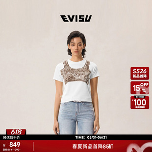 EVISU福神2026年夏季新品女士时尚百搭纯棉商标吊带印花T恤