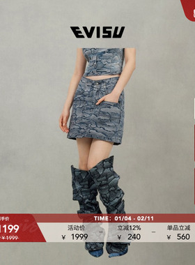 EVISU福神 2025秋女士商标印花牛仔短裙2EAHTW5SK4012FFDN