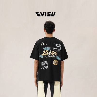 EVISU福神男士多口袋烫金印花T恤