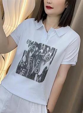 妈妈印花宽松显瘦不规则字母印花夏装短袖t恤衫辣妹polo衫ins潮女