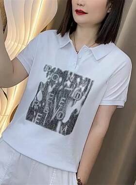 妈妈印花宽松显瘦不规则字母印花夏装短袖t恤衫辣妹polo衫ins潮女