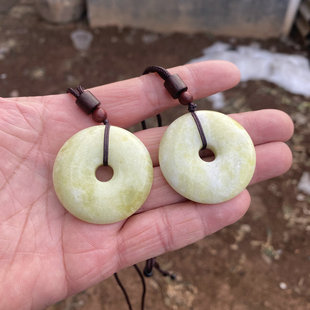 兵马俑同款活玉陕西蓝田玉平安扣吊坠黄绿色35mm直径挂件带证书