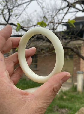 陕西西安蓝田玉活玉手镯淡黄色玉镯女款礼品天然一级细料带证书