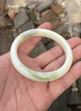 稀缺陕西蓝田玉老翠玉手镯黄绿色女款活玉镯子62mm内径带证书包邮