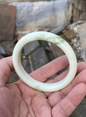 稀缺陕西蓝田玉老翠玉手镯黄绿色女款活玉镯子62mm内径带证书包邮