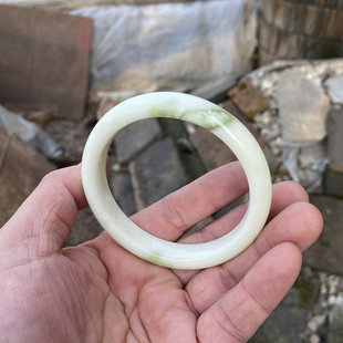 包邮 稀缺陕西蓝田玉老翠玉手镯黄绿色女款 活玉镯子62mm内径带证书