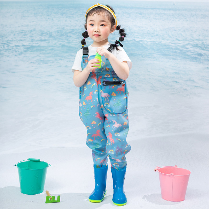 赶海装备儿童玩水连身下水裤防水衣服小孩雨鞋抓鱼雨裤沙滩幼儿园