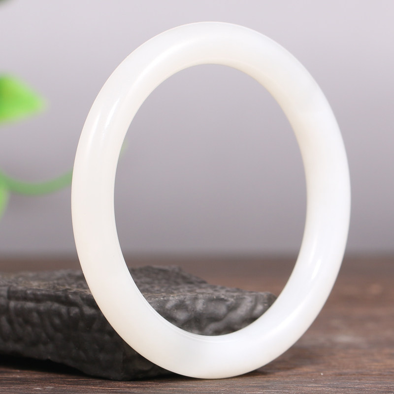 好友 孤品新疆和田玉羊脂白玉手镯子女士圆镯手饰 直径53.5mm32克