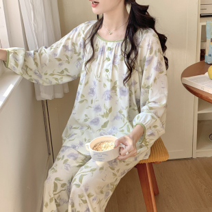 棉绸睡衣女款 长袖 2025新款 春秋季 绵绸人造棉家居服 薄款 年轻人夏季