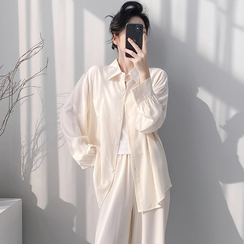 可外穿衬衫式棉绸睡衣女士年轻人