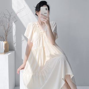 带胸垫甜美法式棉绸睡裙女款夏季绵绸人造棉连衣裙睡衣女2026新款