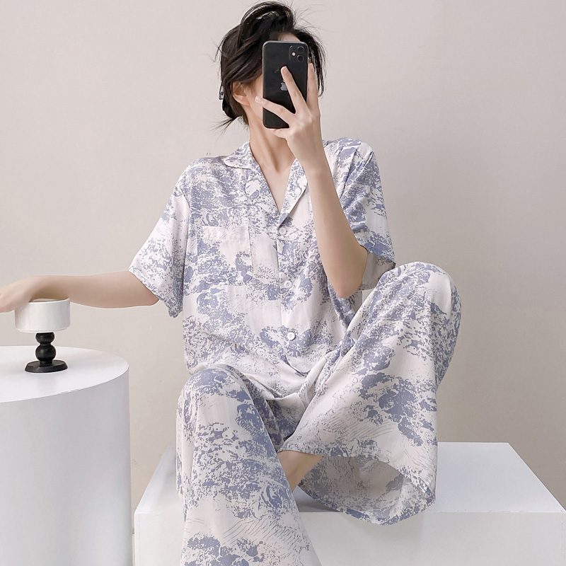 棉绸睡衣女款夏季短袖长裤新款