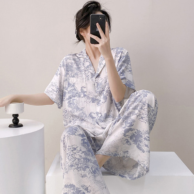 棉绸睡衣女款夏季短袖长裤新款
