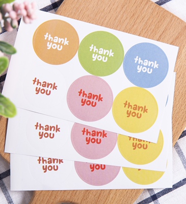 Thank you贴纸彩色女生节礼物封口贴烘培奶茶装饰贴不干胶标签纸