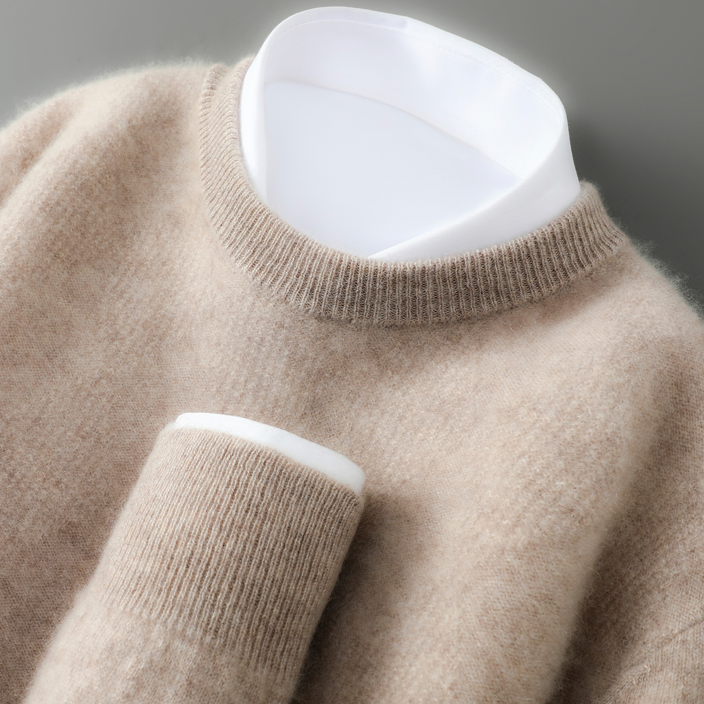 100%纯羊毛衫圆领加厚男士冬季针织衫针织保暖纯色休闲打底毛衣