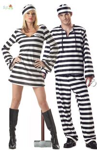 情侣囚服服成人吸血鬼僵尸囚犯角色扮演服装 万圣节服装男囚女囚