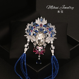 国潮美学戏曲胸针刀马旦别针天然玛瑙玉石胸花配饰高级感别针礼物