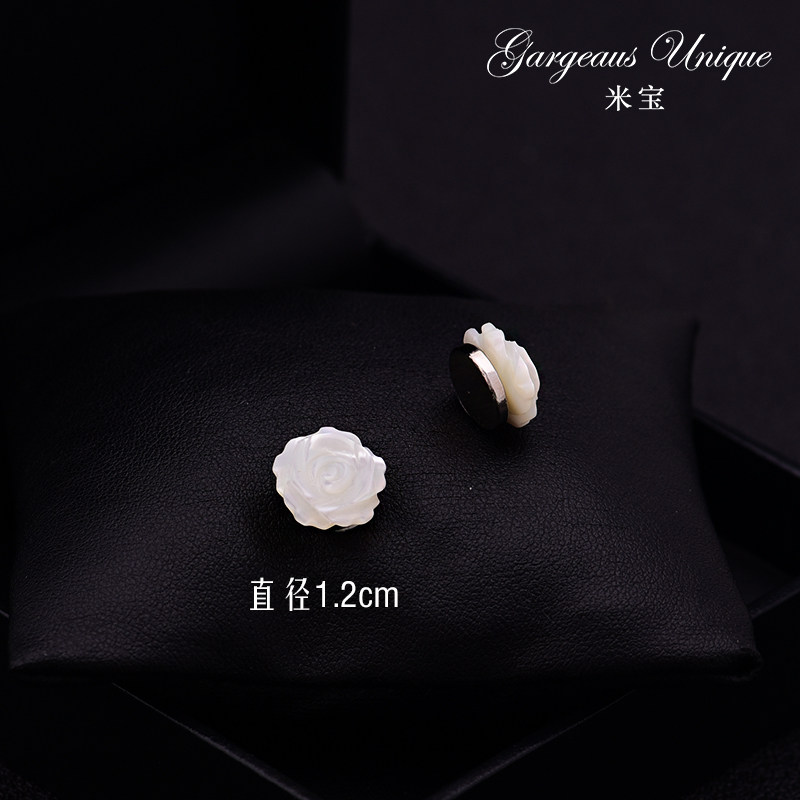 칼라 누출 방지 자석 버클 천공 없음 작은 브로치 천연 진주 깨끗한 장미 꽃 액세서리 여성용 정장 브로치