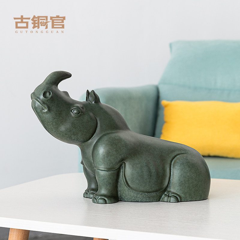 古铜官 铜犀牛摆件仿古青铜器仿真雕塑客厅家居电视柜装饰工艺品