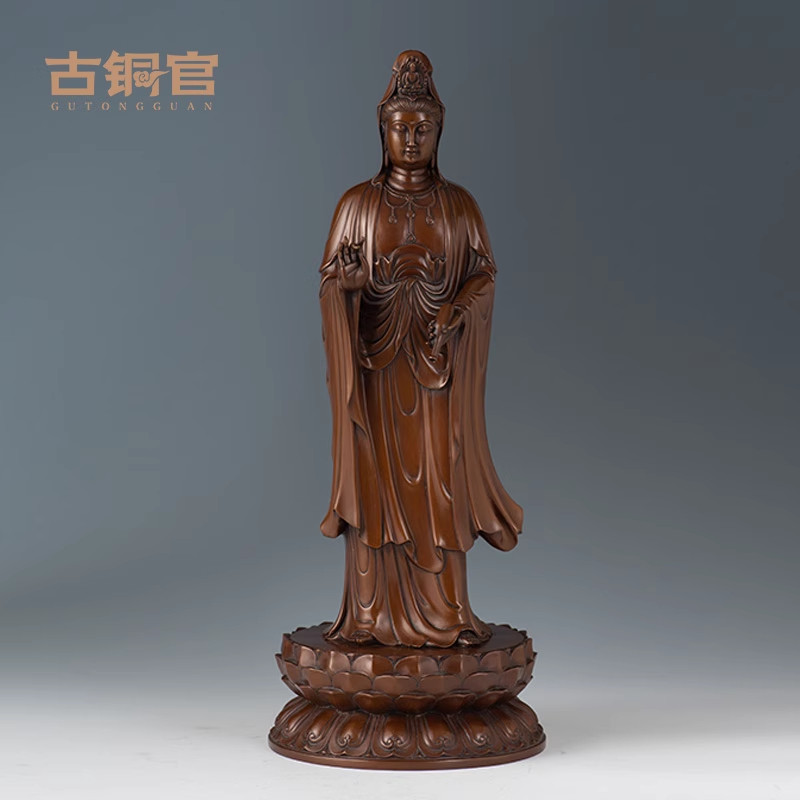 古铜官 紫铜观音像仿真雕塑摆件办公室工艺品客厅家居装饰品礼品