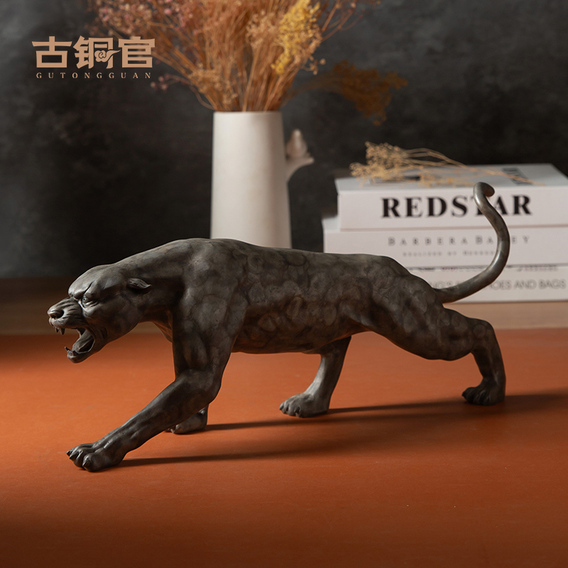 古铜官豹子摆件黑豹猎豹开业礼品