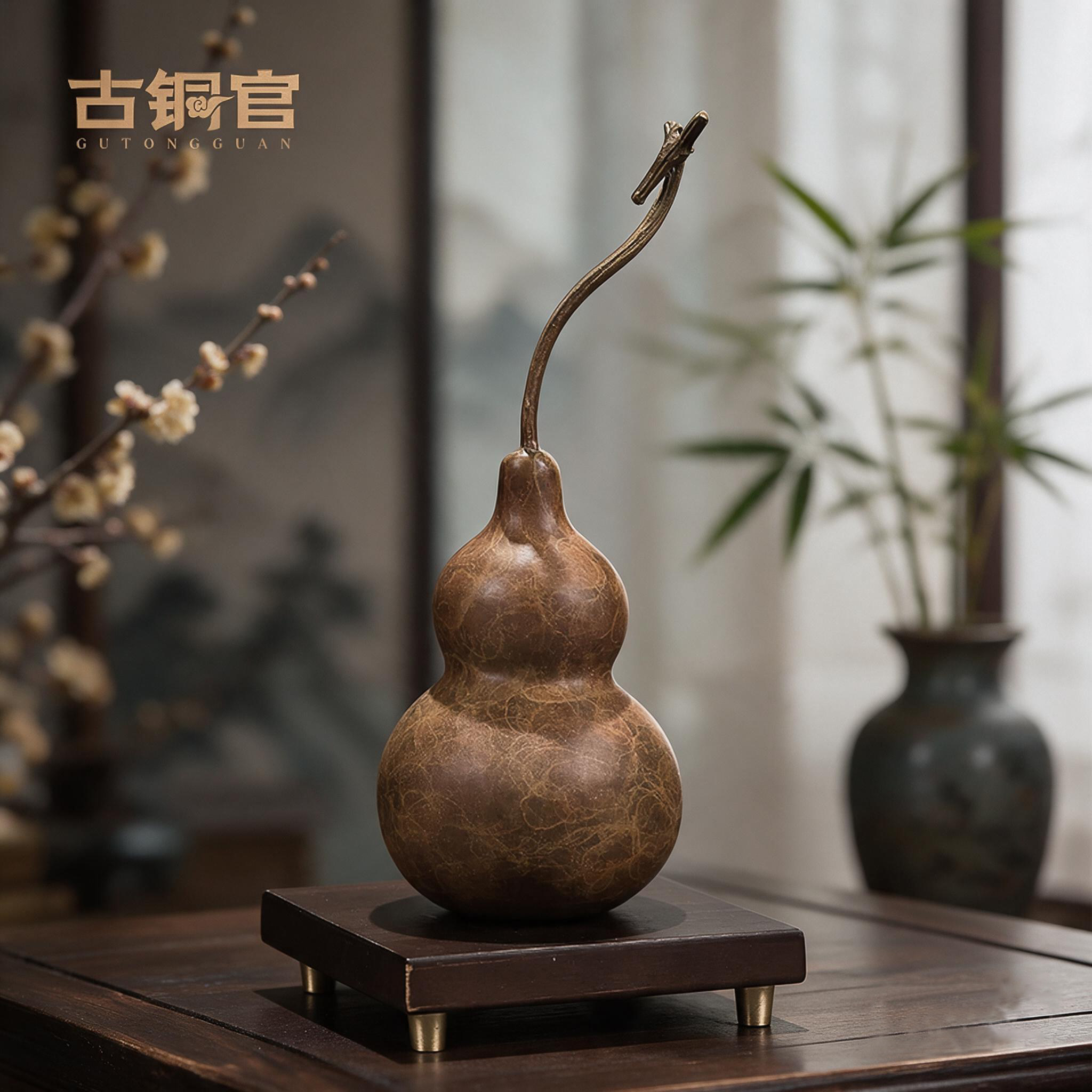 铜葫芦摆件天然办公桌博古架高端复古家居装饰品文玩工艺品礼物