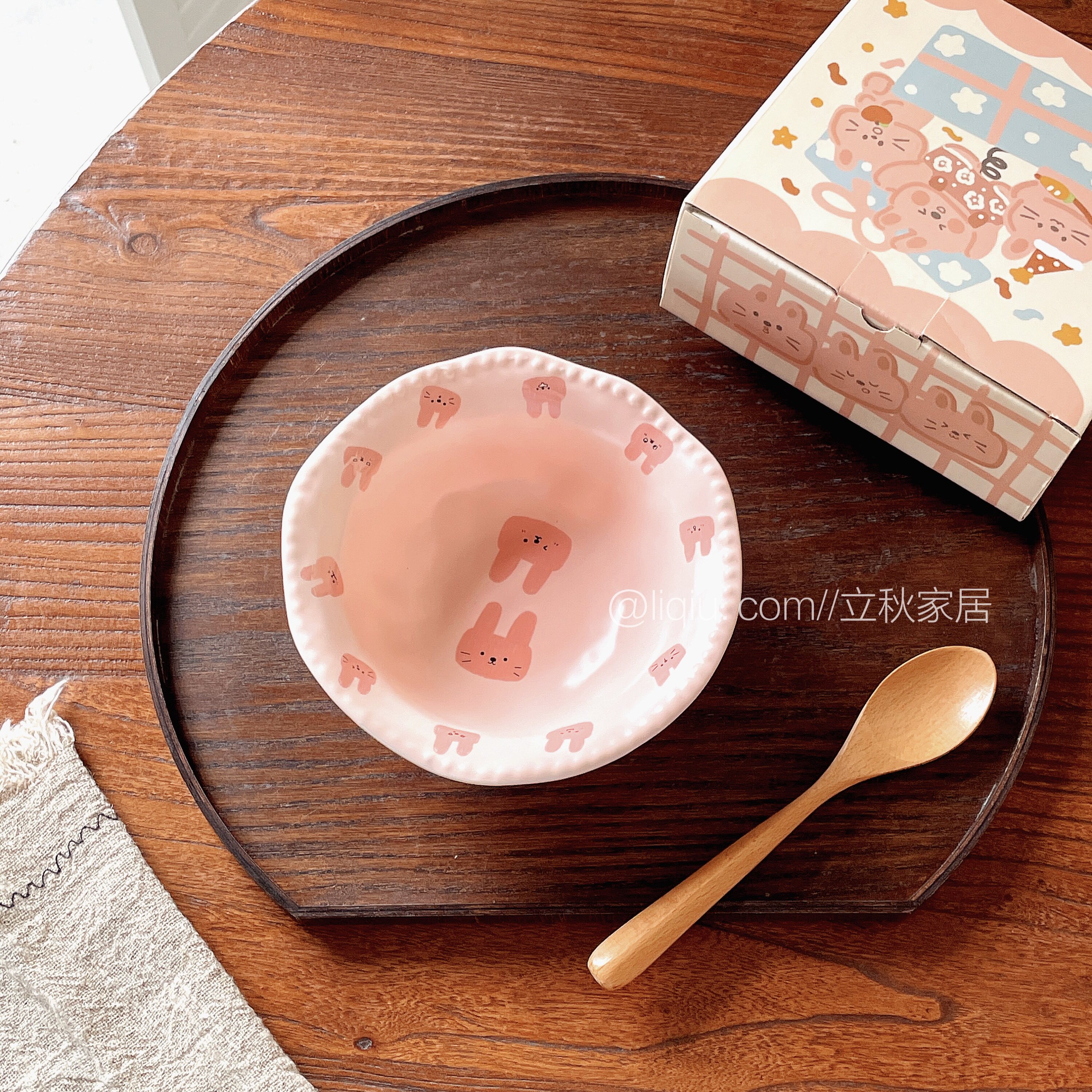 ins风粉色兔子陶瓷饭碗少女心家用甜品碗高颜值餐具沙拉碗礼盒装