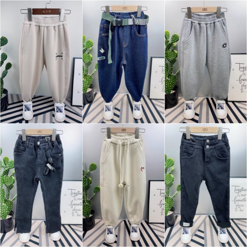 断码处理 啦芙莱爱木橦大E小e冬季儿童一体绒加厚牛仔裤运动裤 潮,童装/婴儿装/亲子装,裤子,淘宝优惠券,粉丝福利购,淘宝优惠卷