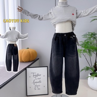 2024冬季 儿童加绒潮范牛仔裤 新款 老爹裤 7802 男女童时尚 大E小e童装