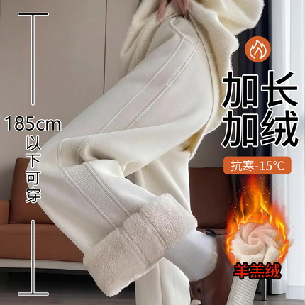 保暖裤女冬季加长高腰直筒休闲裤高个子加绒外穿打底裤运动175厚
