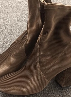 外贸原单孤品特价35码一双MAUD FRIZON梦飞嫦女靴丝绒粗跟高跟靴