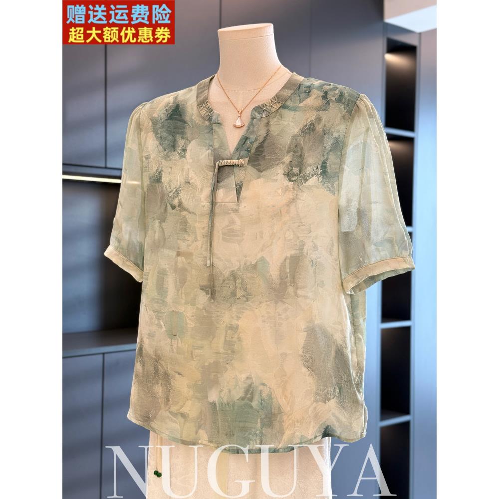 中国风雪纺妈妈装衬衫女短袖2025年夏装新款上衣气质中老年人衬衣