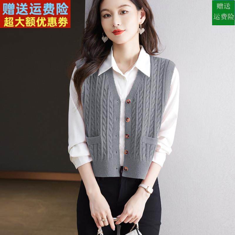 V领秋短款羊毛马甲女小个子无袖针织背心外搭开衫叠穿坎肩毛衣