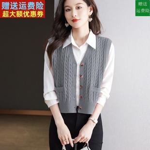V领秋短款羊毛马甲女小个子无袖针织背心外搭开衫叠穿坎肩毛衣