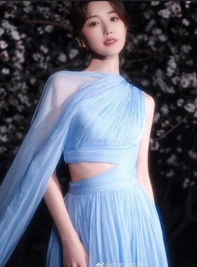 晚礼服2025新款蓝色单肩晚宴主持宴会纱裙艺考毕业典礼礼服女生日