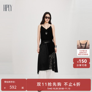 【商场同款】HPLY荷比俪夏新款黑色蕾丝拼趣A型吊带连衣裙