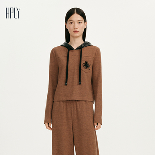 新款 HPLY荷比俪2025春季 女钉珠刺绣拼接设计连帽上衣 商场同款