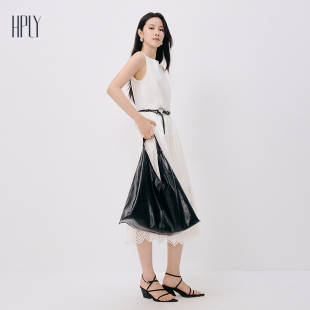 HPLY荷比俪2025秋新款 蕾丝连衣裙 女白色优雅气质无袖