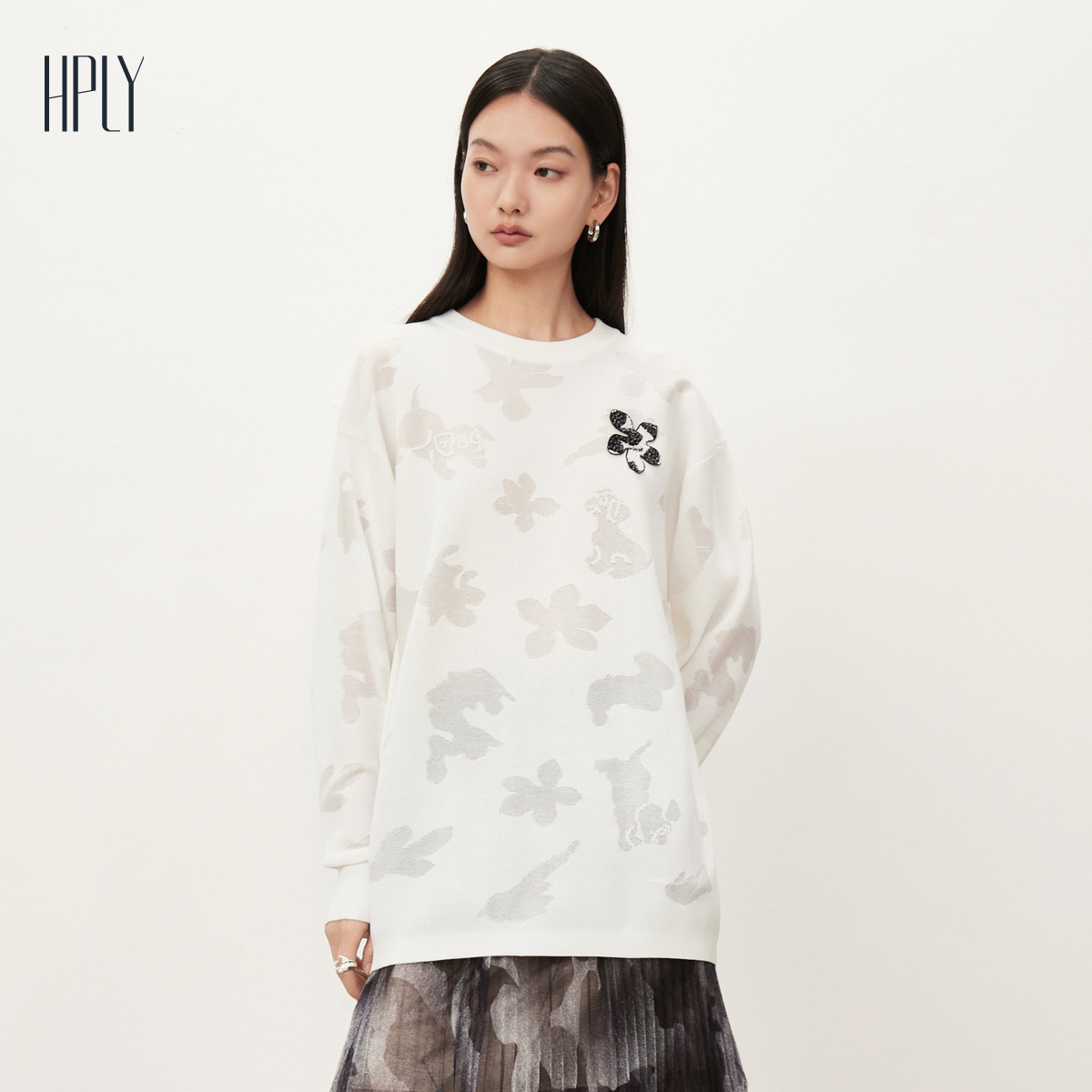 商场同款华丽荷花针织衫HPLY