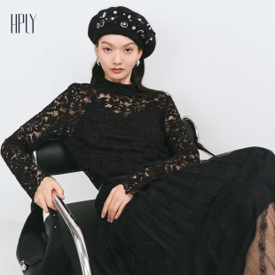 女小立领提花浮雕蕾丝上衣 于明加同款 HPLY荷比俪冬季 新款