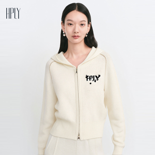 HPLY荷比俪2025冬新款100绵羊毛美式街头休闲连帽拉链开衫毛衫