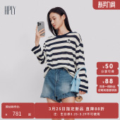 棉撞色圆领条纹长袖 HPLY荷比俪2026夏新款 毛针织衫 萌趣系列