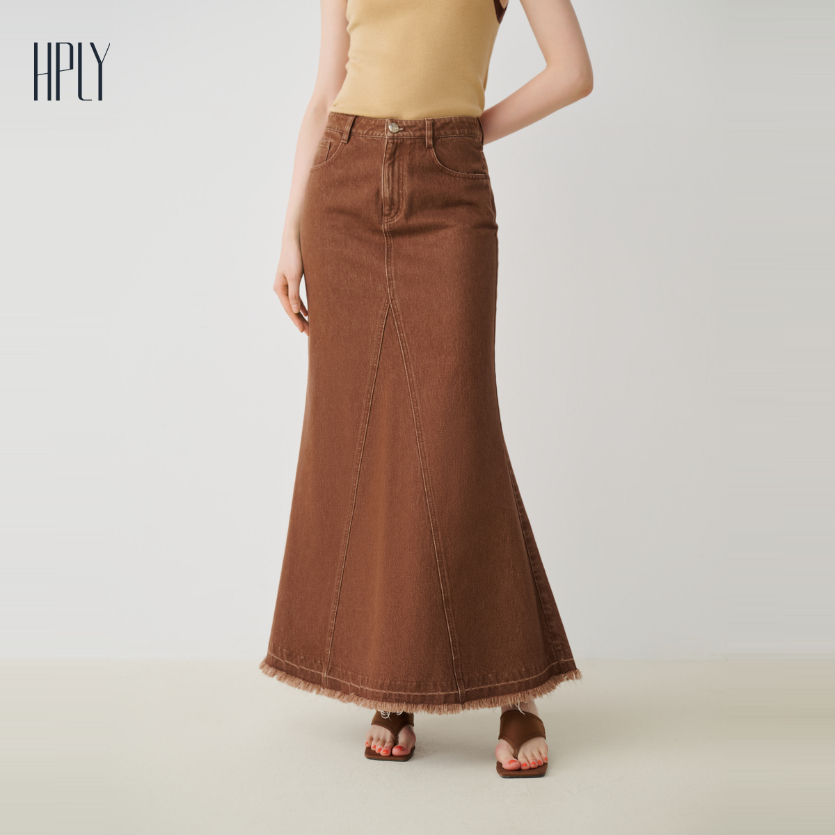 【商场同款】HPLY荷比俪秋季新款女修身分割牛仔鱼尾长款半裙