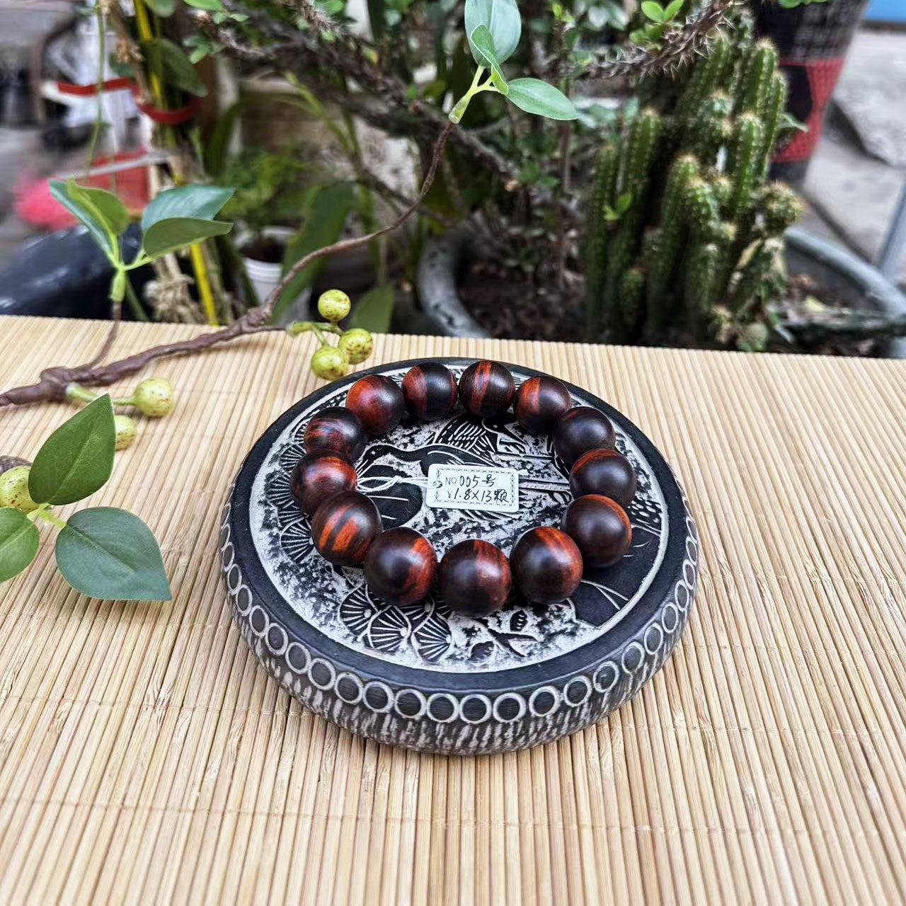 大红酸枝同料黑飘红005号手串1.8&times;13颗交趾黄檀红木念珠手链实拍