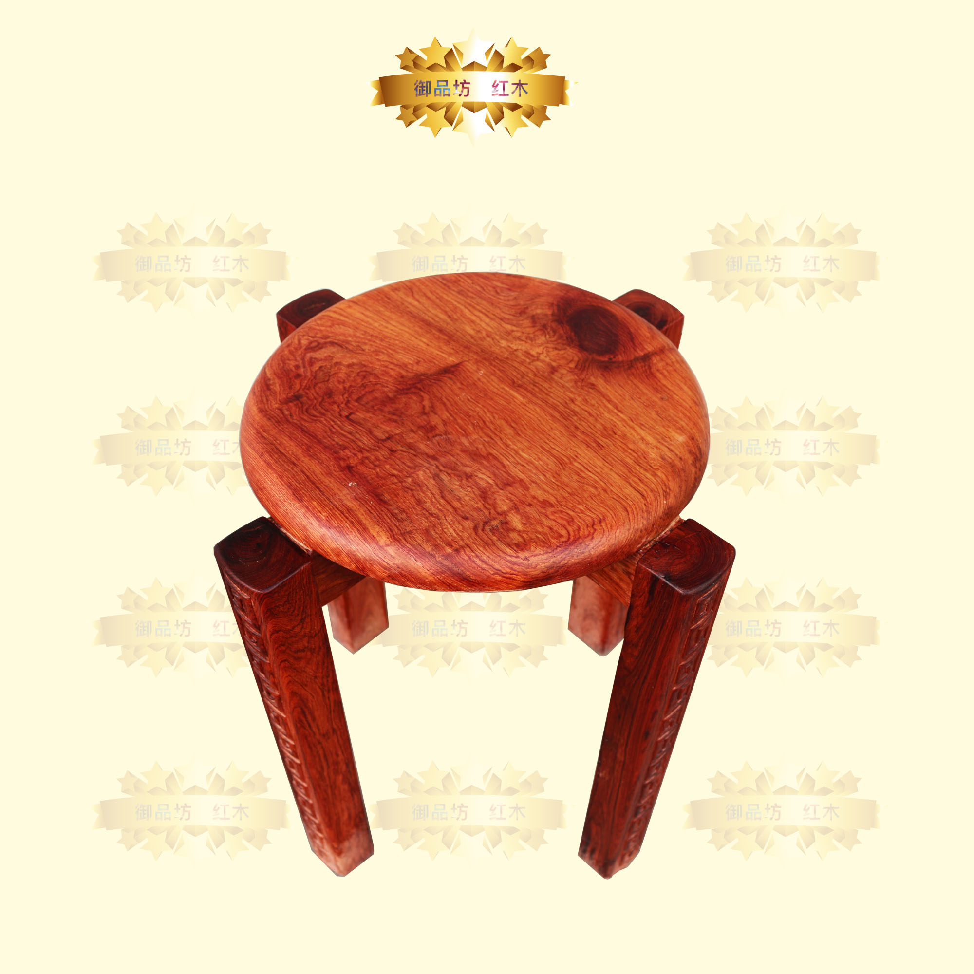 大果紫檀独板精雕圆凳 缅甸花梨可折叠红木凳 现代设计仿古工艺