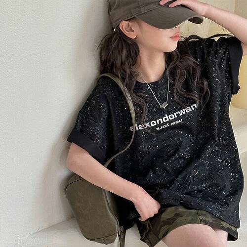 女童短袖夏装儿童新款烫钻体恤网红满天星T恤女孩时尚炸街潮酷T恤